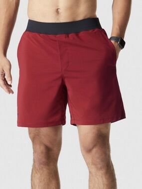 Fabletics Men's Crimson Athletic Shorts with Black Waistband